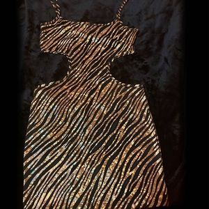 Holographic gold and black tiger striped cutout dress